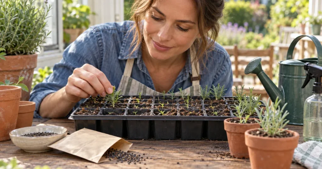 How to grow lavender from seed with young seedlings in a seed-starting tray