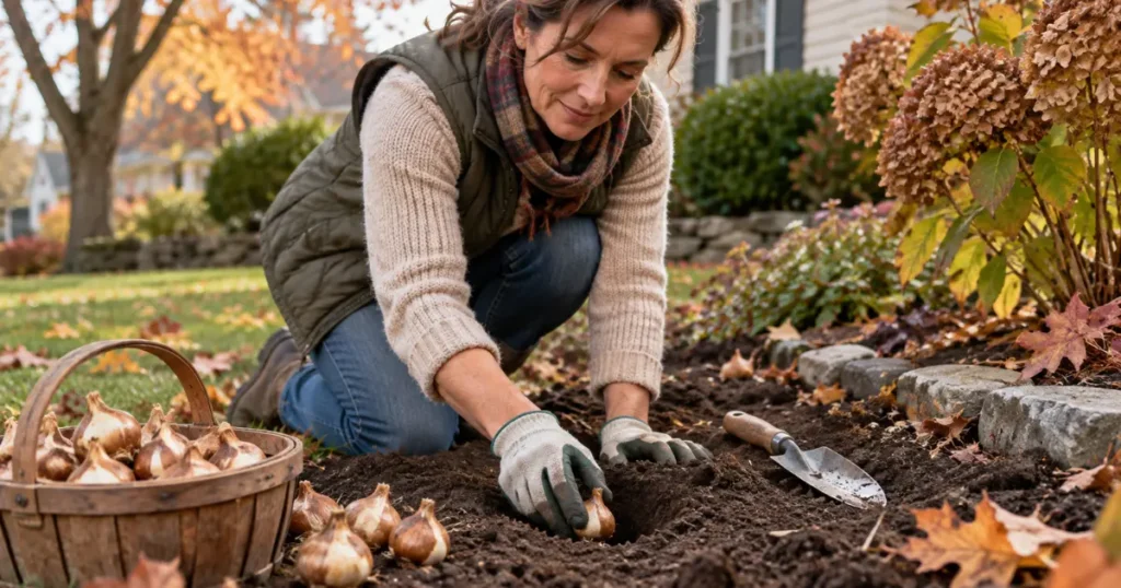 When to plant daffodil bulbs in a prepared fall garden bed